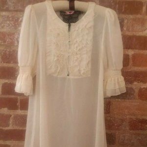 TWELVE BY TWELVE LOS ANGELES Cream Semi-Sheer Blouse Tunic Top Women Petite S/P